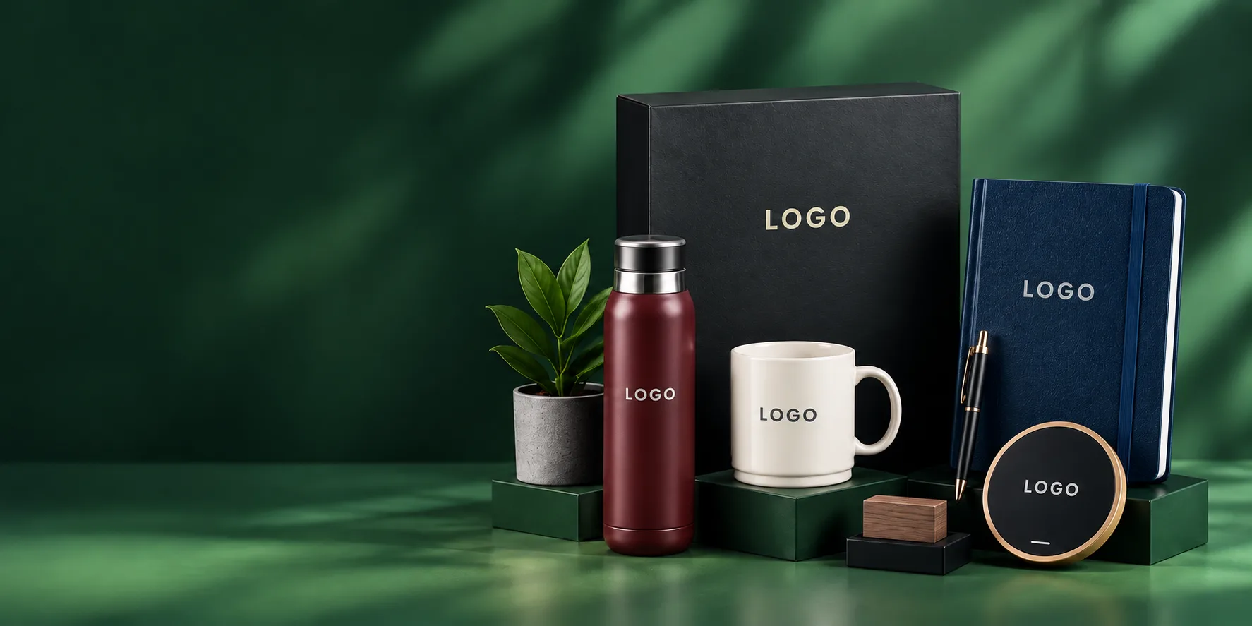 Corporate gifts in burgundy, ivory and navy with customizable logo placement